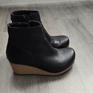 Papillio Black Leather Wedge Boots